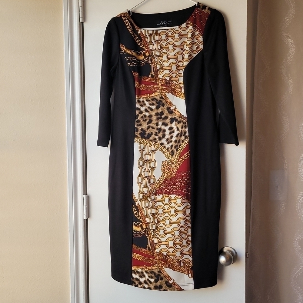 Midnight Velvet Animal Sheath Dress Black and Gold Size 8